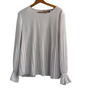 Nine West White Pleated Top with Keyhole Back